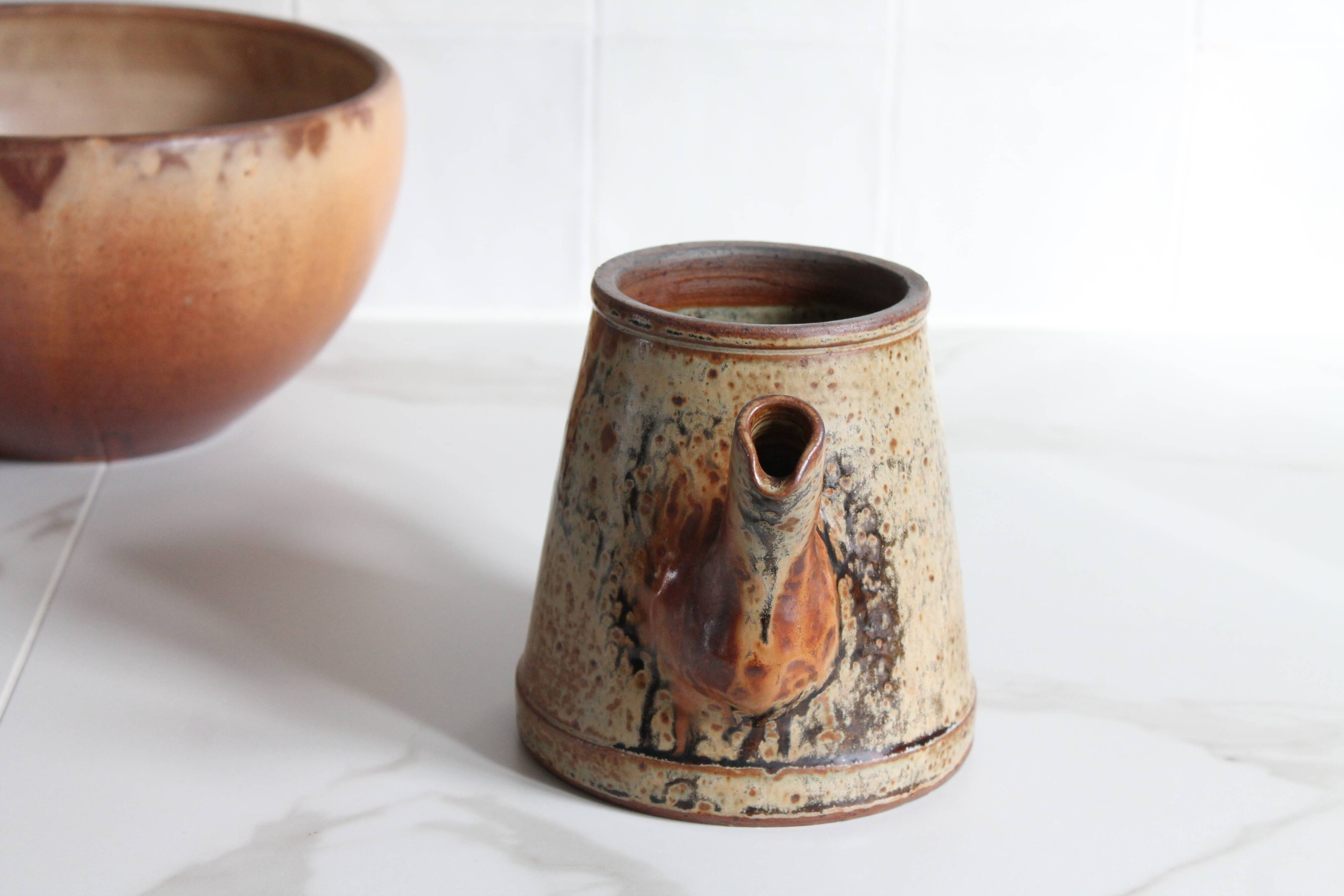 Vintage stoneware pottery, glazed ceramic jug by Jean Pierre Prudhomme.