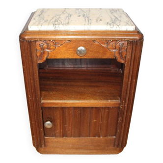 Chevet ancien années 1930 en bois massif et marbre, style Art Déco