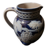 Signed pitcher in cobalt blue enameled salt stoneware