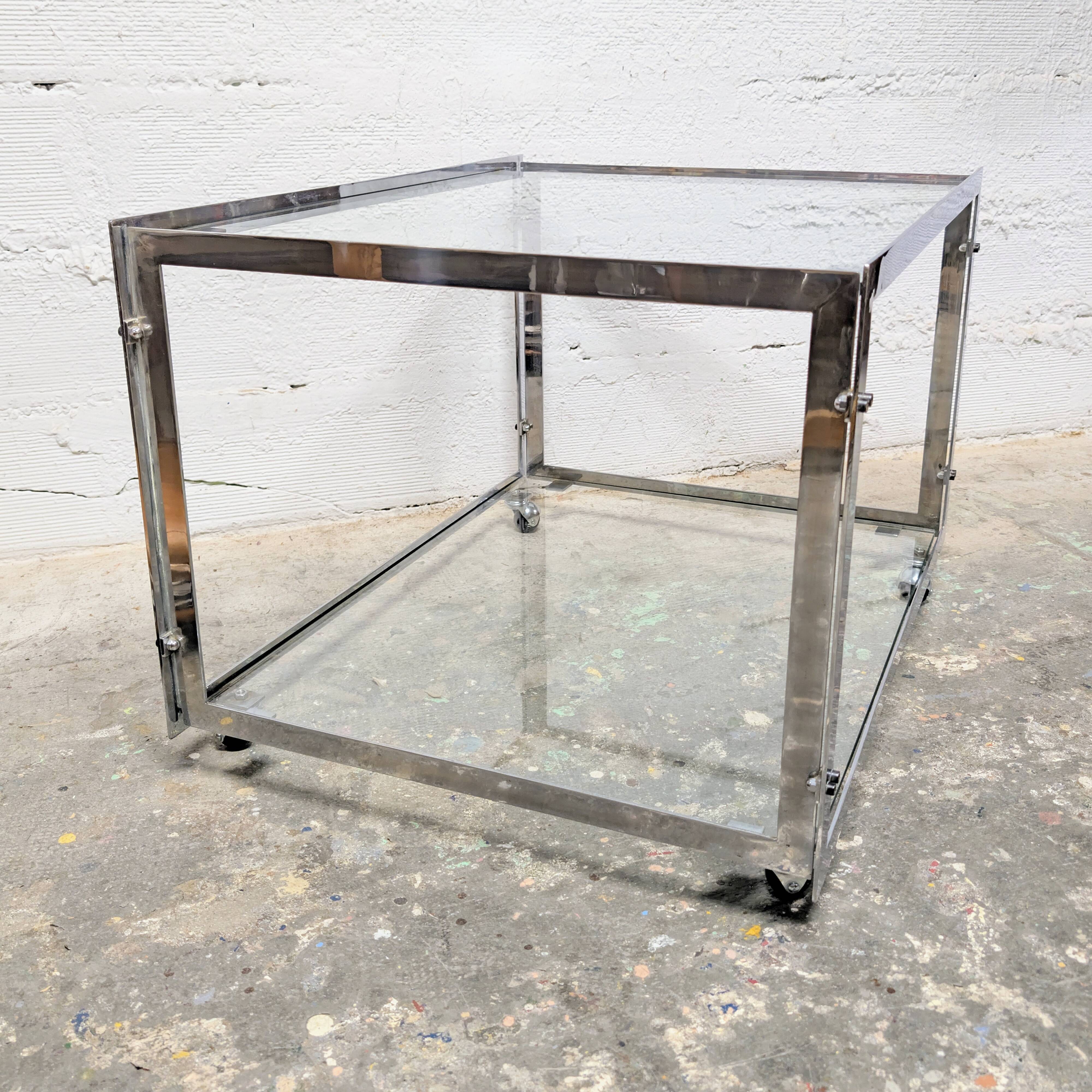 Table basse vintage chrome & verre Années 70