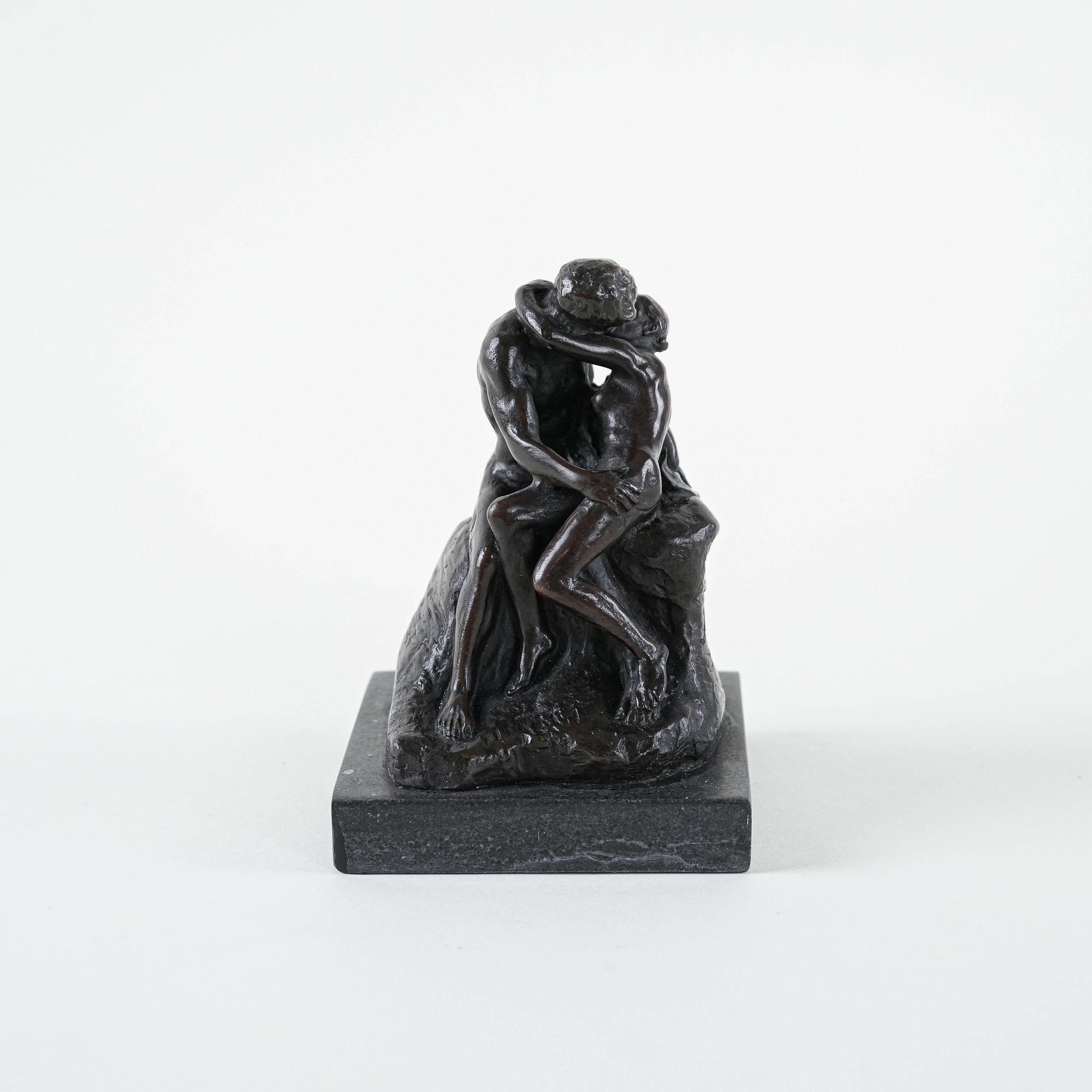 Mother and child art deco figurine signed Rodin, European brown sculptural piece