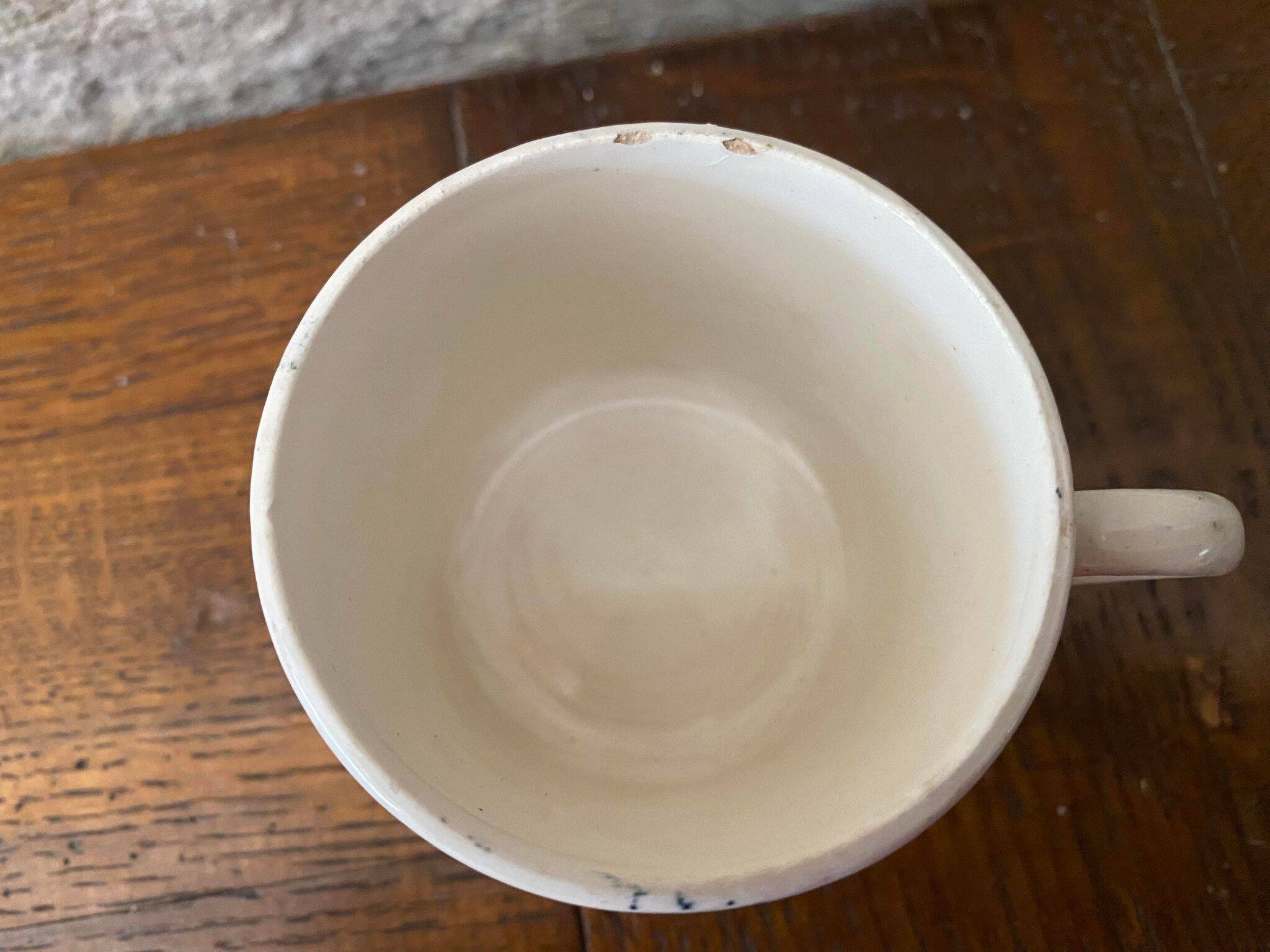 Cup and saucer old Iron earth stamped H.B.C.M Guadeloupe decoration flowers blue-green