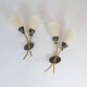 Mid-century pair of wall lamps in brass and opaline attributed to Asea Sweden, 1950s.
