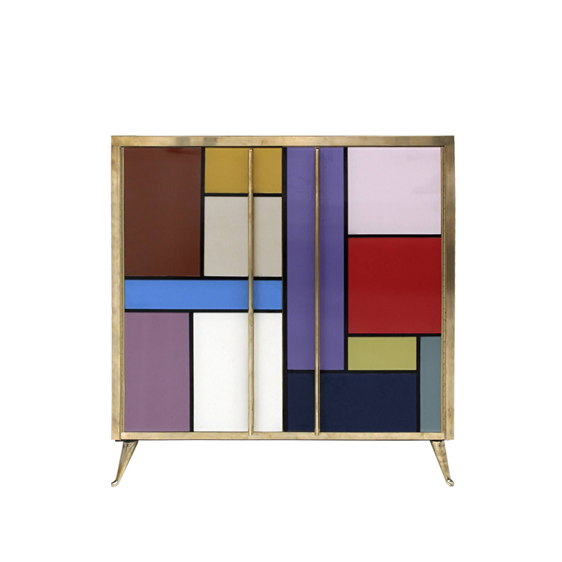 Mid-Century Modern Italian Sideboard in Solid Wood and Coloured Glass