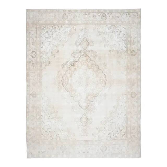 1970s Vintage Persian Handmade Wool Cotton Beige Area Rug 289x376