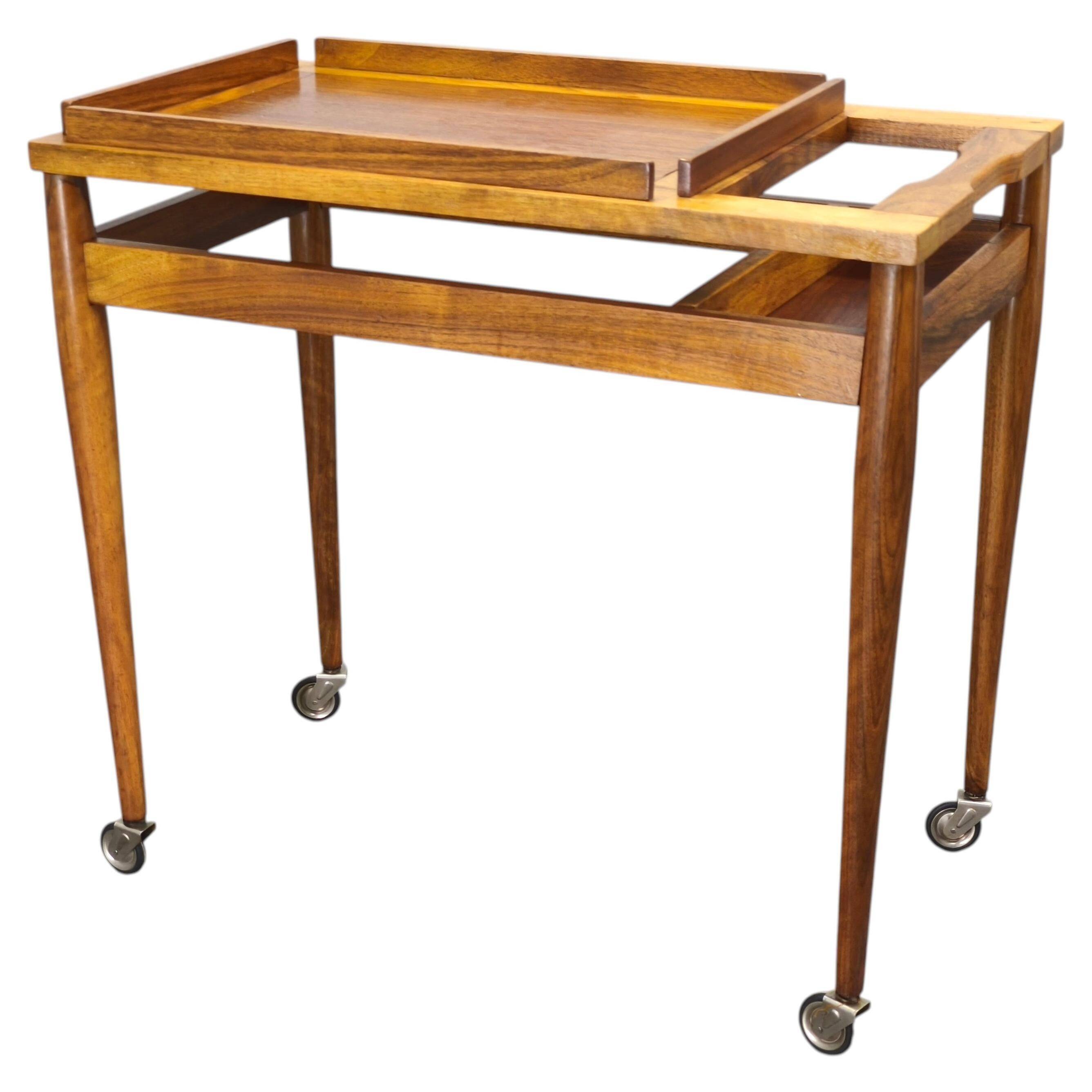 Mid Century Walnut Serving Cart, Czechoslovakia, 1970s