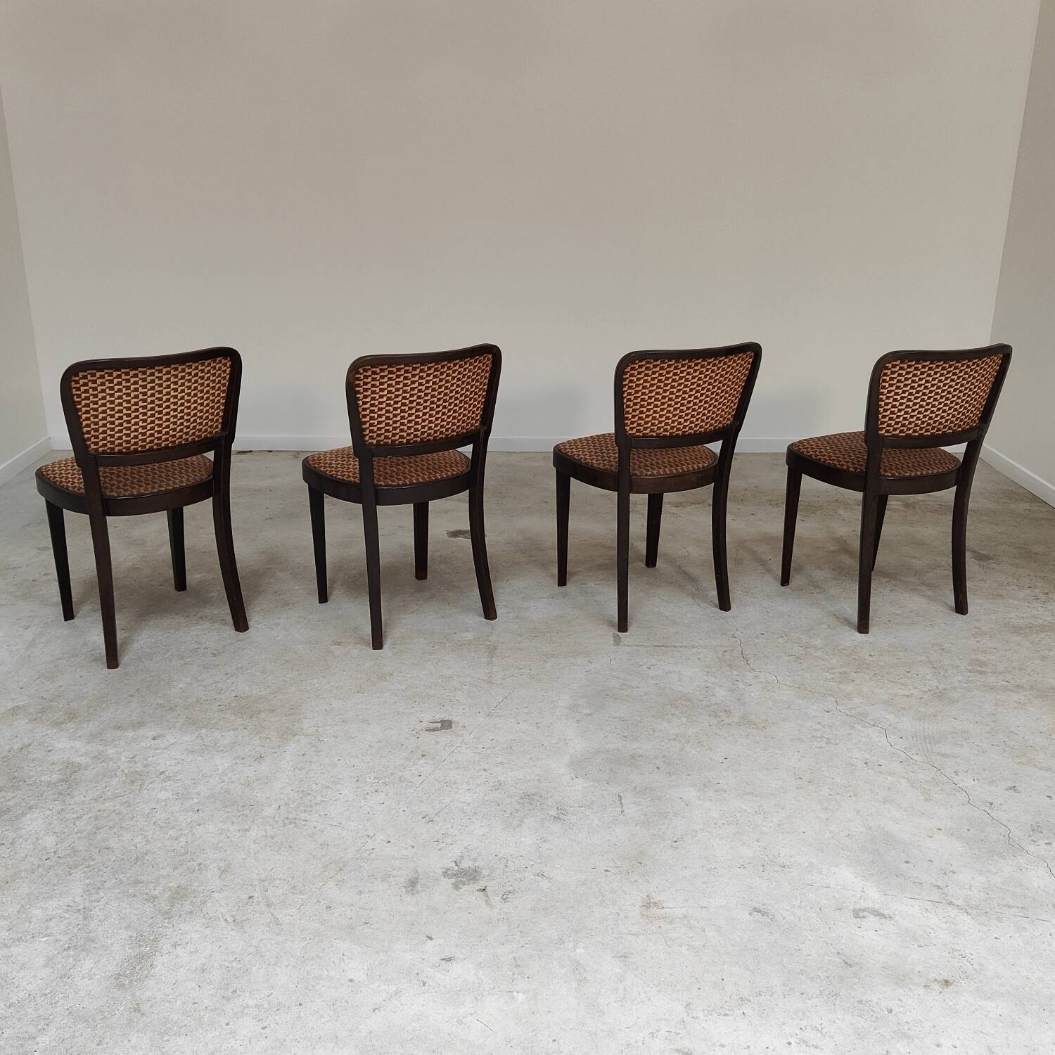 Set of 4 Thonet Art Deco chairs, 1930s, fabric and walnut