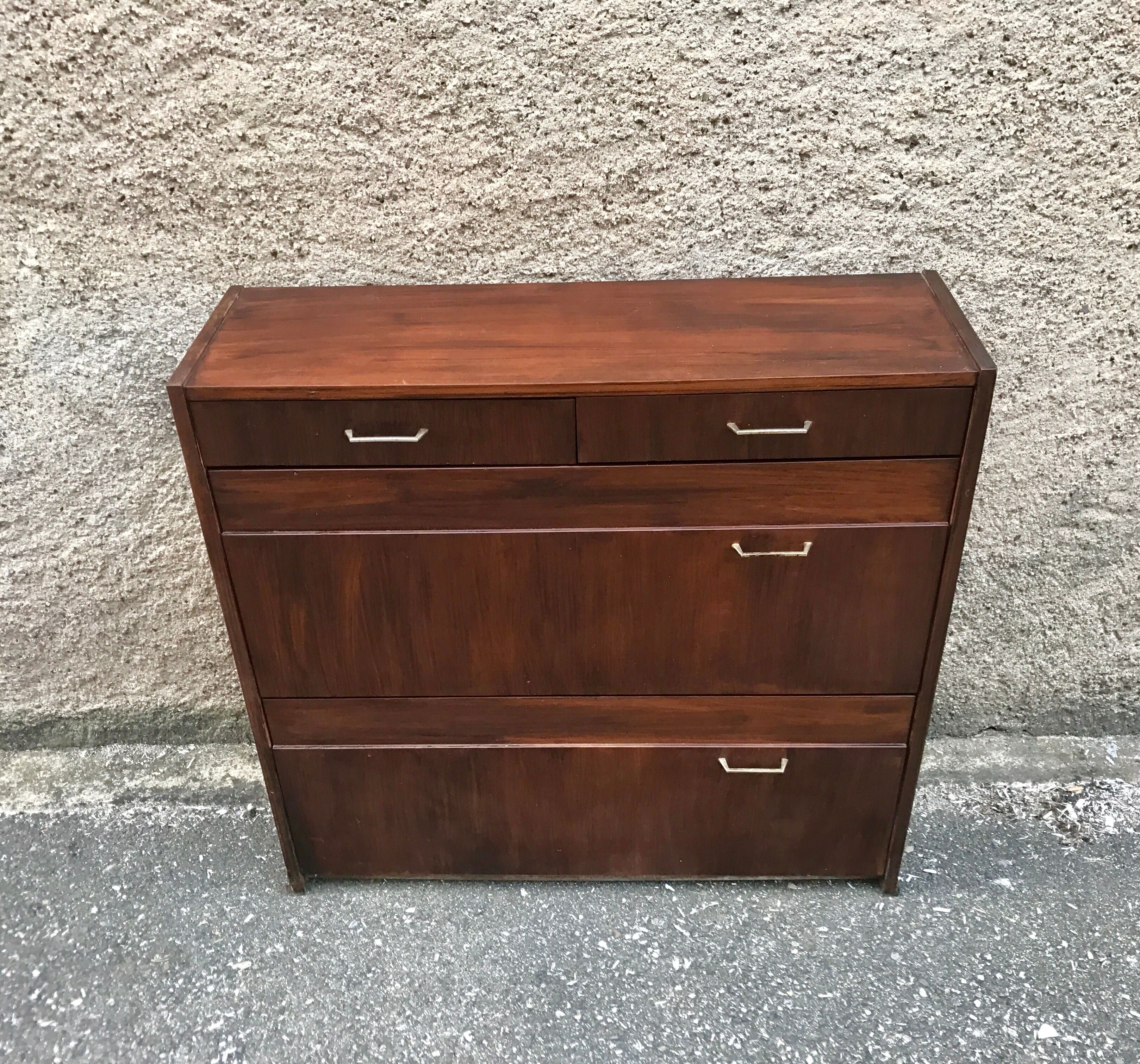 Meuble à chaussure vintage chêne foncé 1960