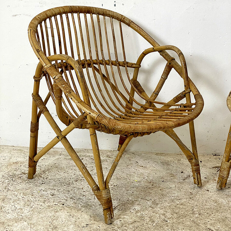 Paire de fauteuils en rotin vintage 60