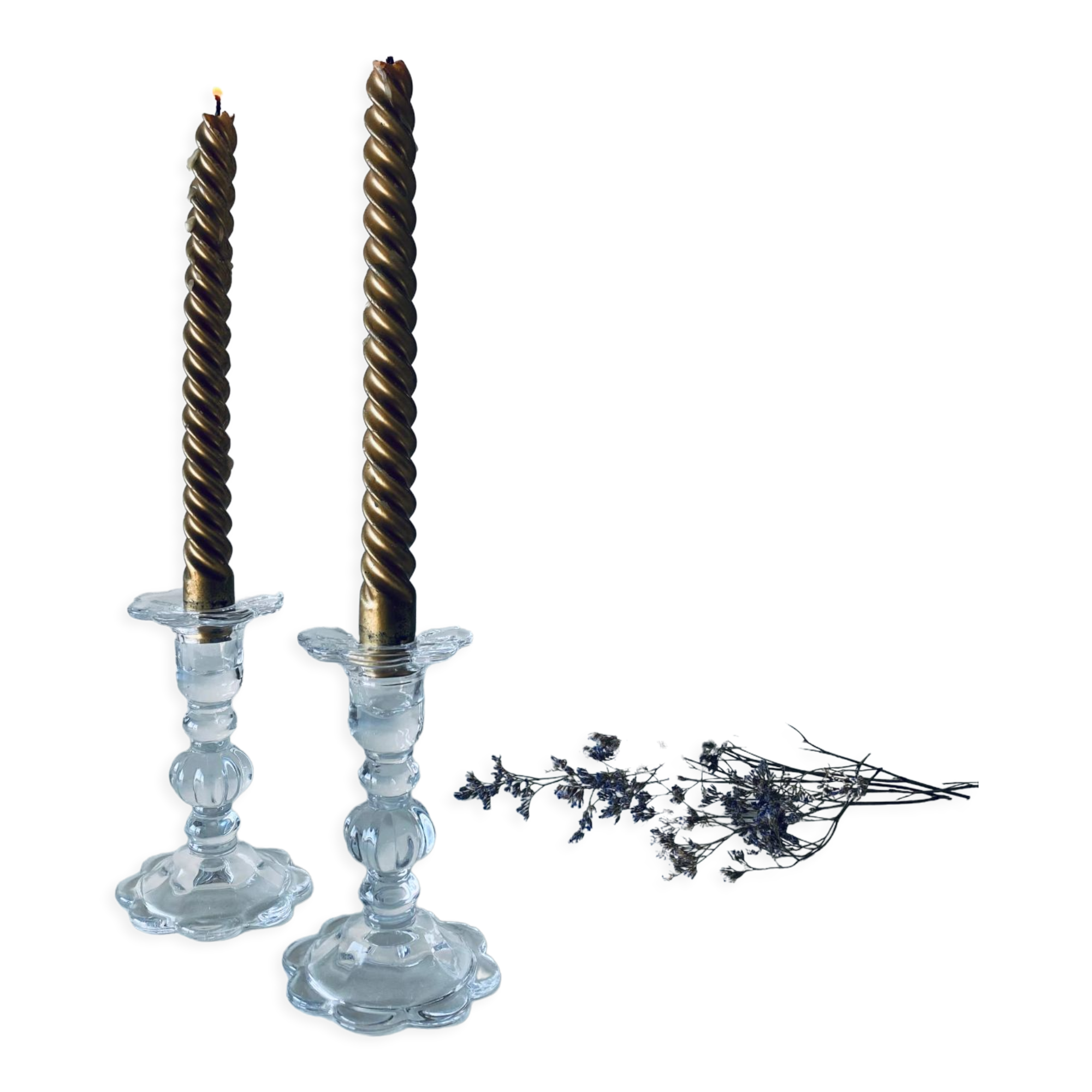 Pair of glass candle holders