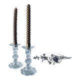 Pair of glass candle holders
