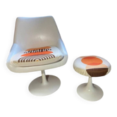 Ensemble 70's fauteuil et tabouret pied tulipe