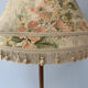 Vintage retro teak floor standard lamp / large fringed floral shade