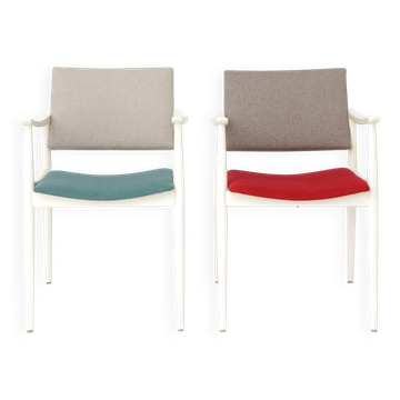 Paire de fauteuils vintage blancs, Allemagne années 1970, chaises de salle à manger du milieu du siècle