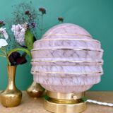 Vintage art deco globe table lamp in pink and gold Clichy glass