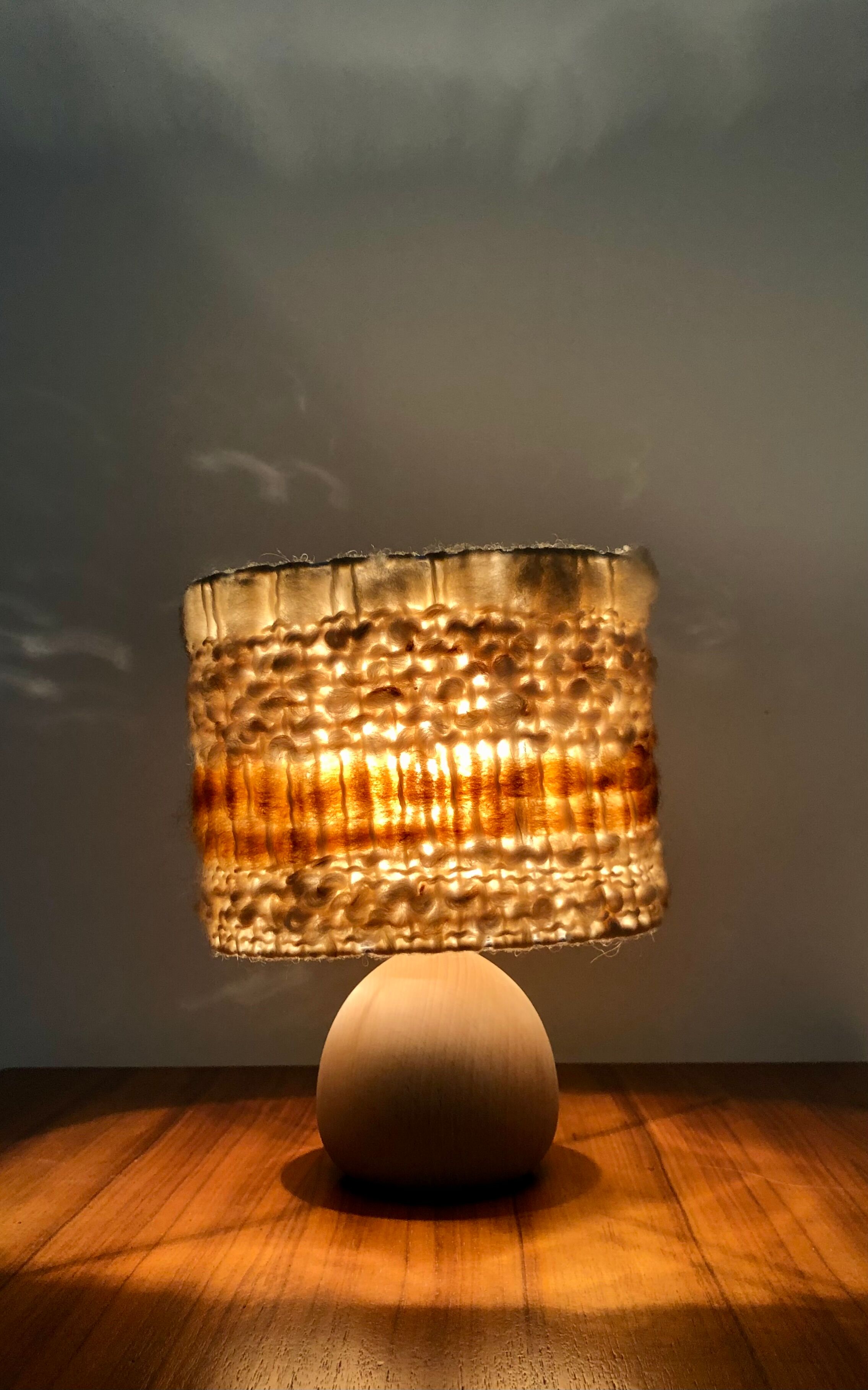 Vintage table lamps wood and wool, France 60s