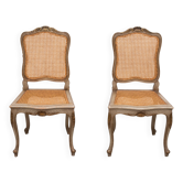 Pair of Gold and Green Painted Louis XV Style Cane Side Chairs