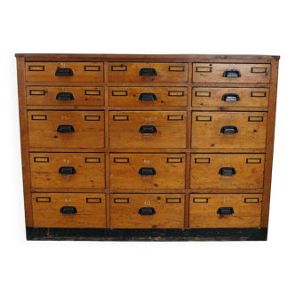 Dutch Industrial Pine Apothecary / Workshop Cabinet, circa 1930s