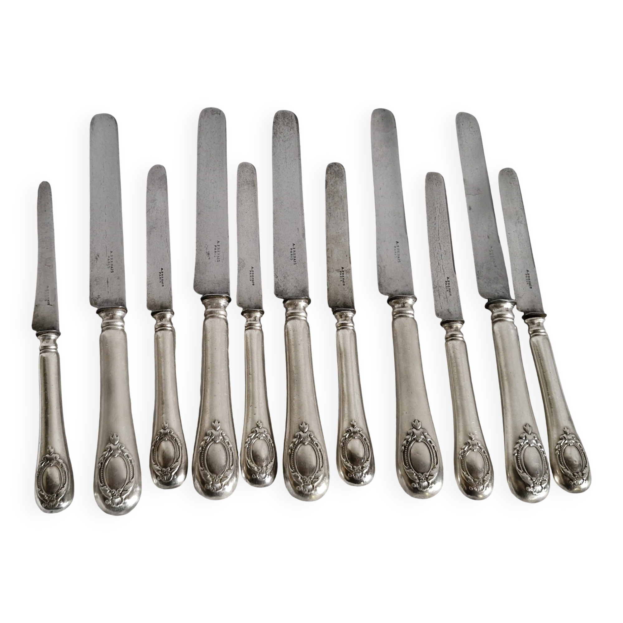 12 antique knives - Silversmith A Frenais Paris - 6 large & 6 small