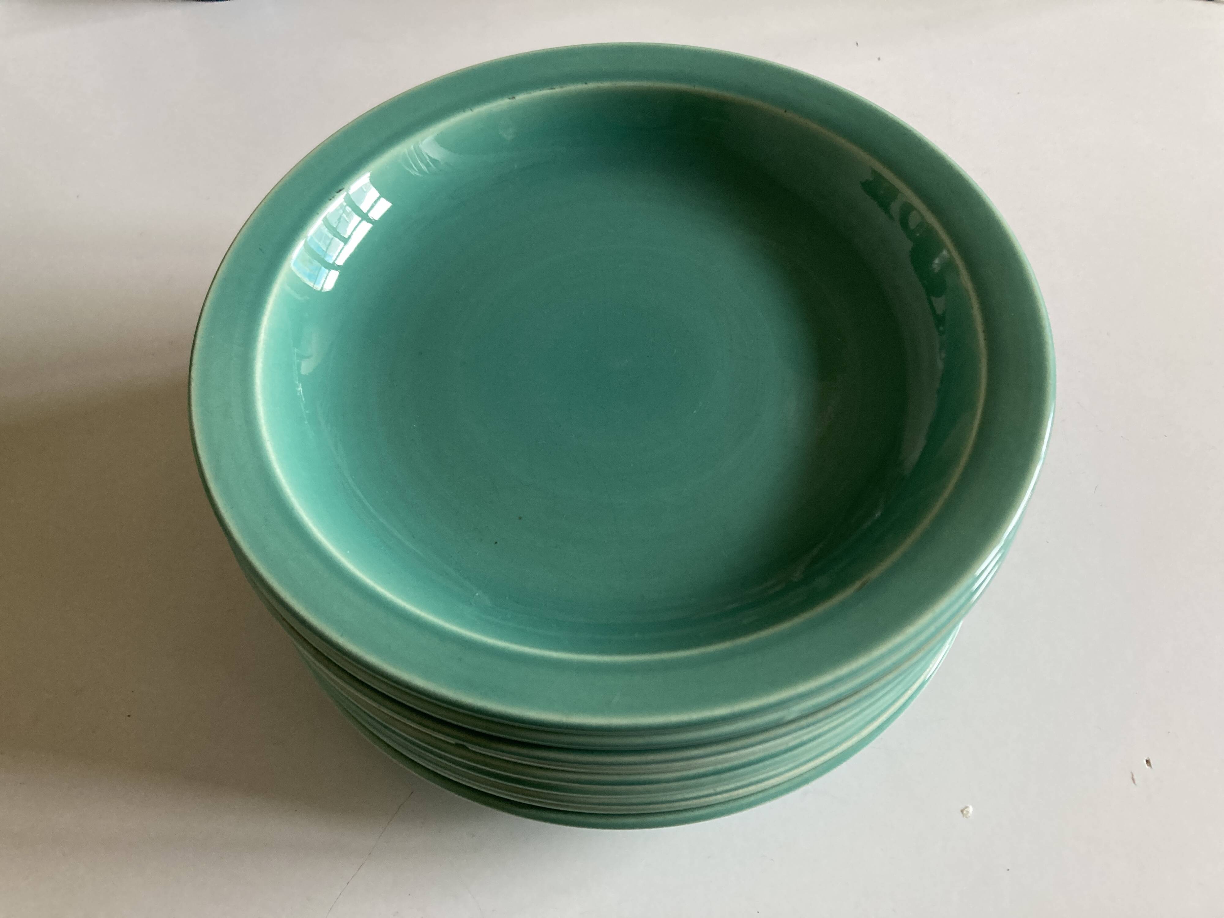 Set of 9 modernist turquoise earthenware plates from 1950 by Villeroy & Boch.