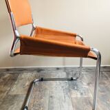 4 vintage 70s Italian chairs in cognac leather and stainless steel