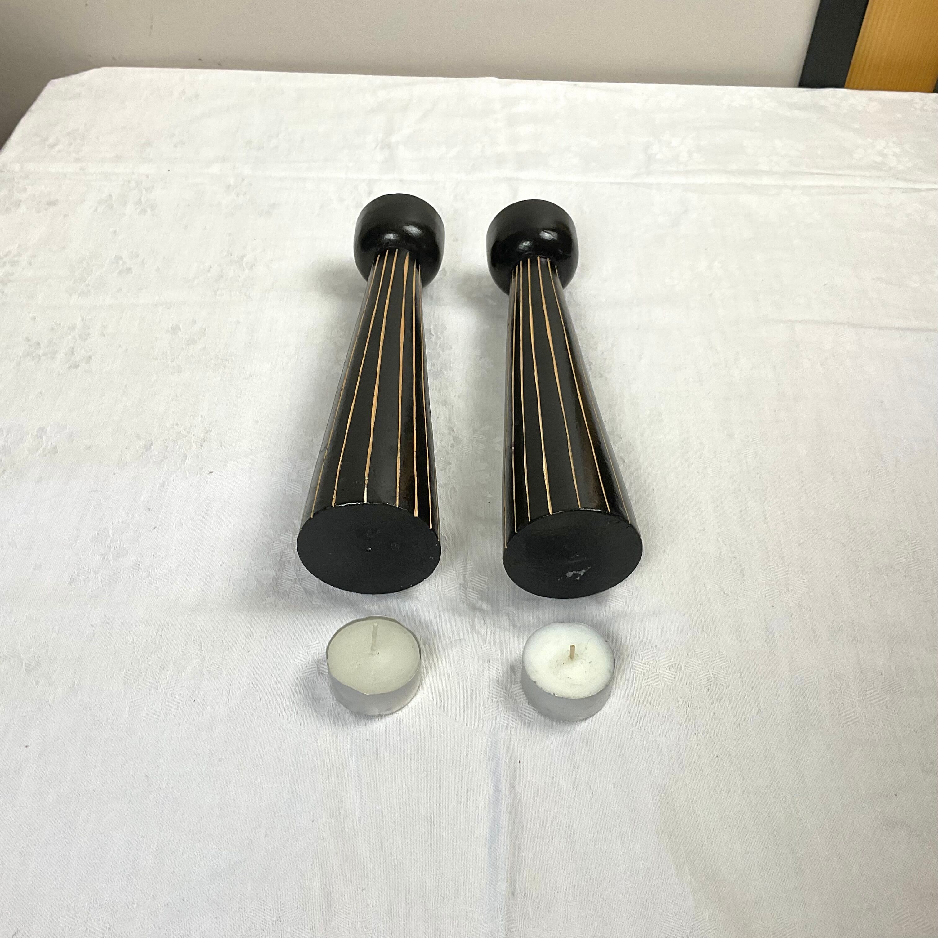 Pair of wooden candle holders