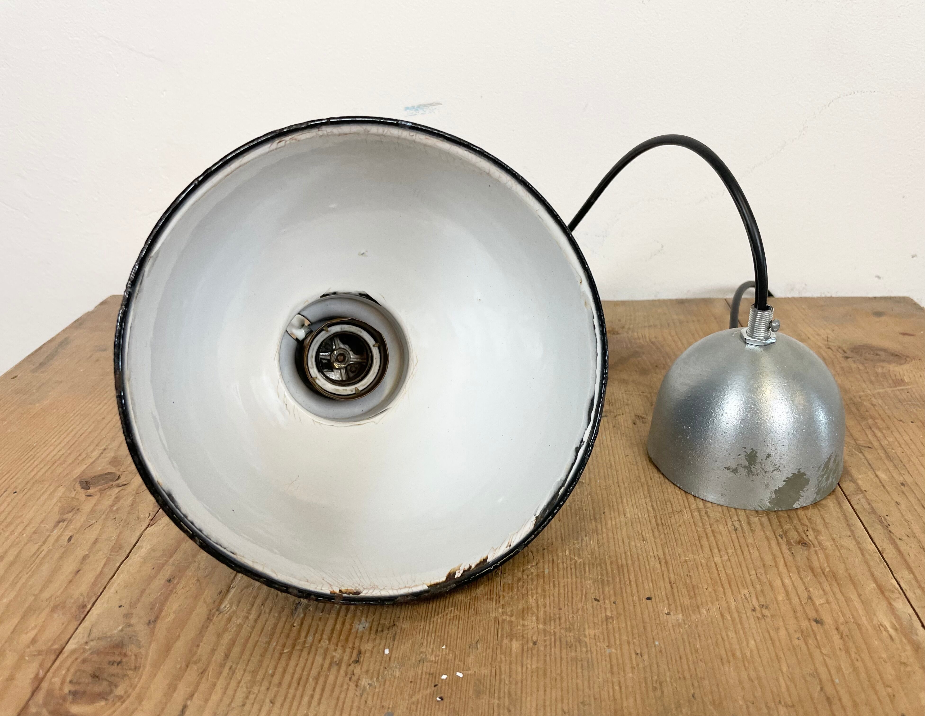 Industrial black enamel pendant lamp, 1950s