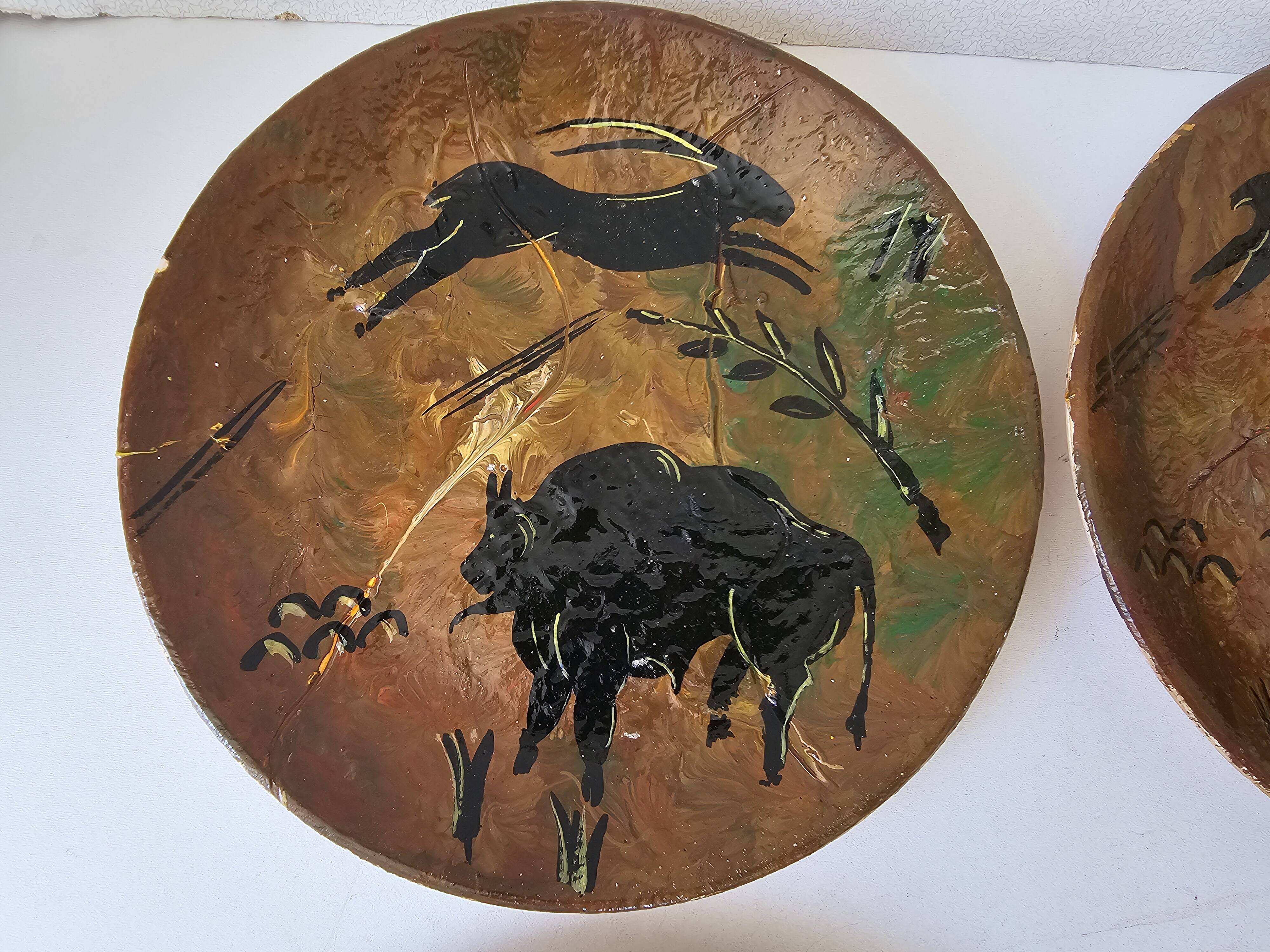 Set of 4 prehistoric rock plates Vallauris Vintage Diameter 20.