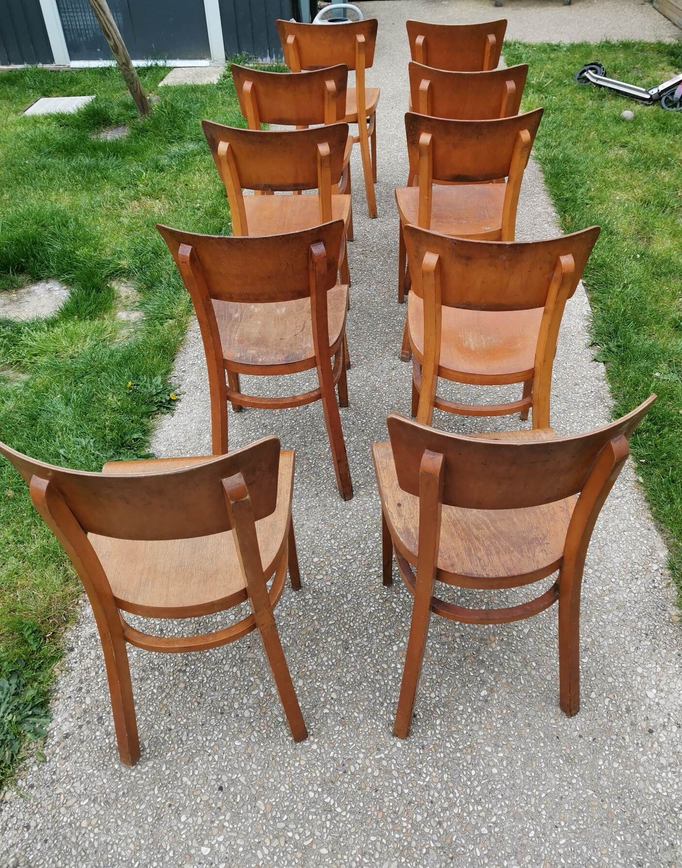 Set of 10 Thonet bistro chairs