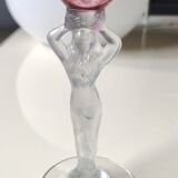 Set of 3 iridescent glasses/Caryatids/Venus base. Royal Bayel Crystal.