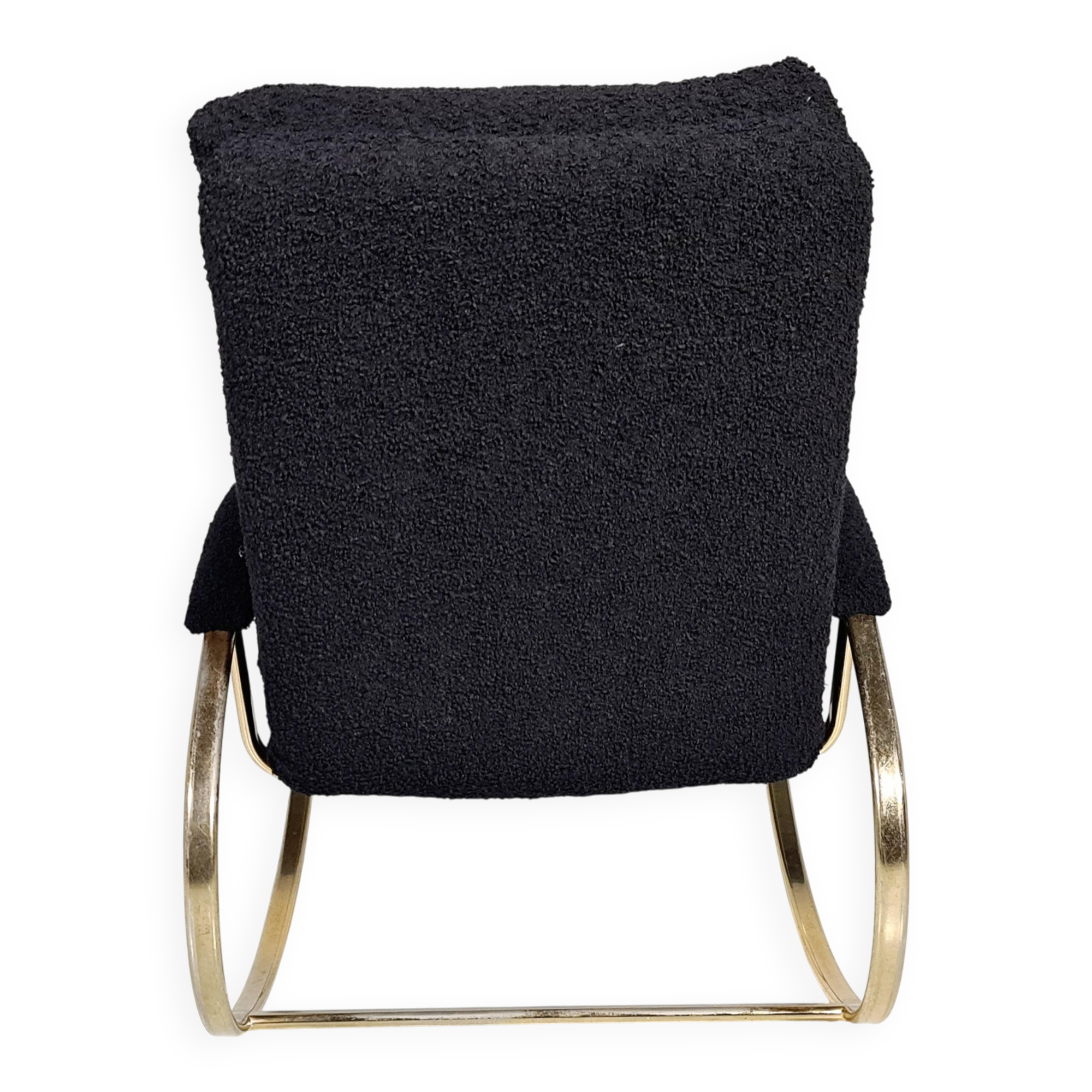 Modern mid-century rocking chair in brass by Guido Faleschini Black Boucle