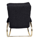 Modern mid-century rocking chair in brass by Guido Faleschini Black Boucle