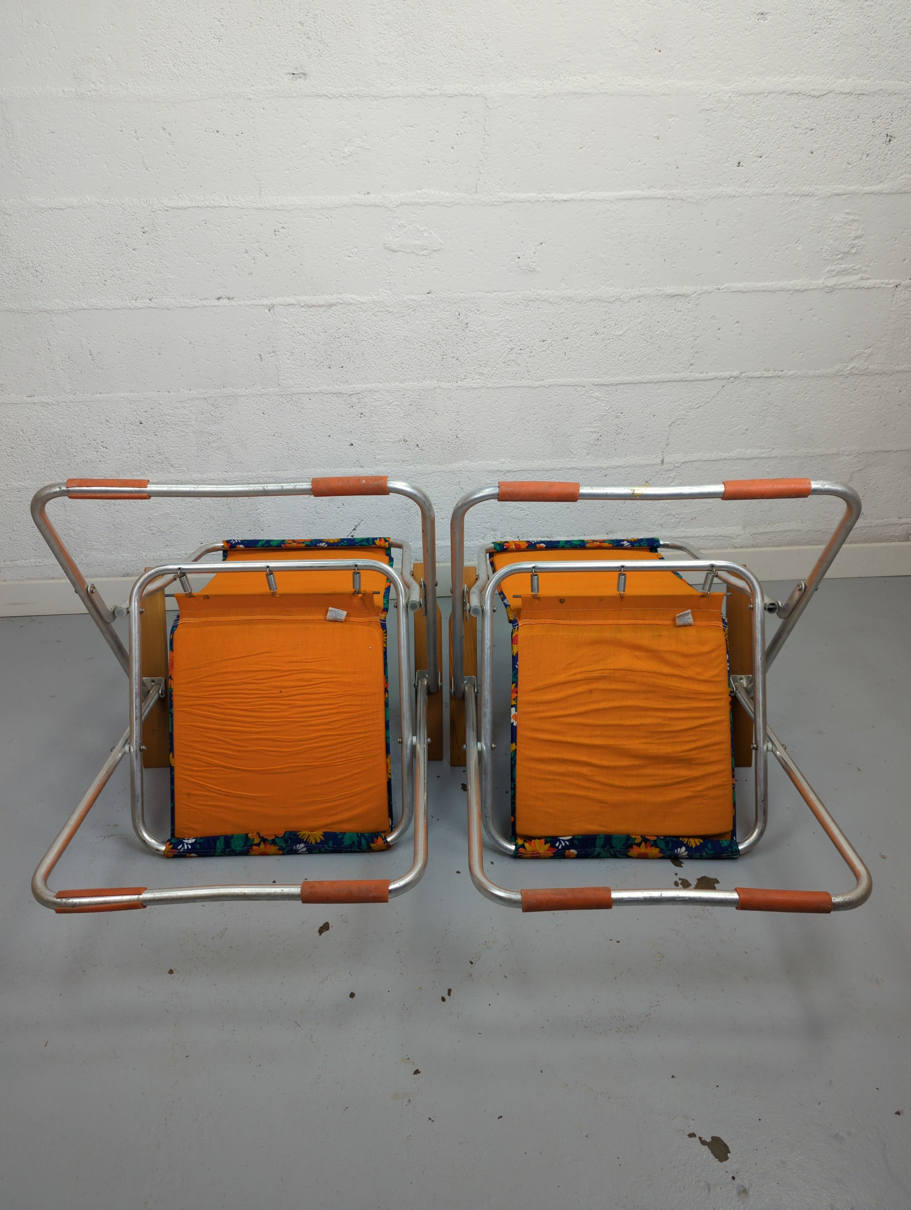 Pair of folding armchairs vintage camping Pouch DDR flowery