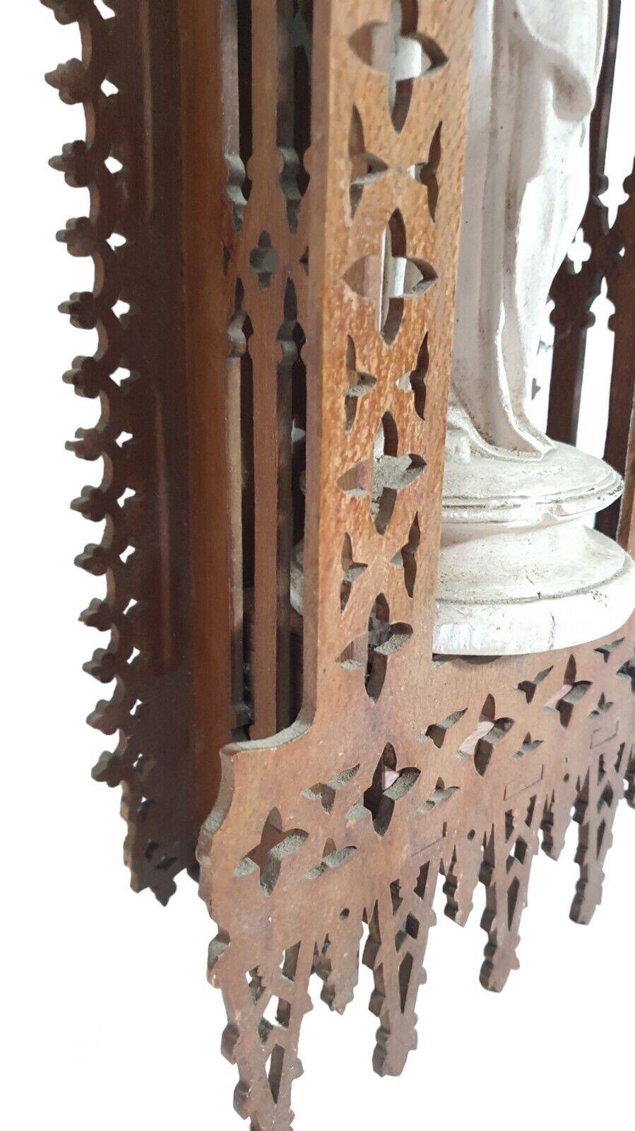 Carved wooden altar chapel shape with virgin al child h 58 cm religion
