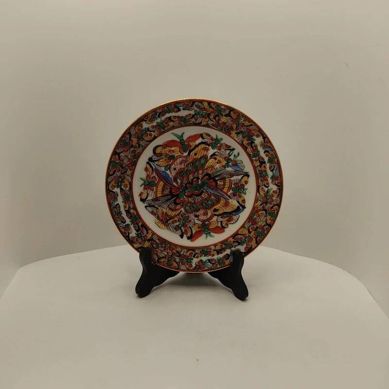Plate 1000 butterflies family canton pink floral polychrome decor Asia-Z851