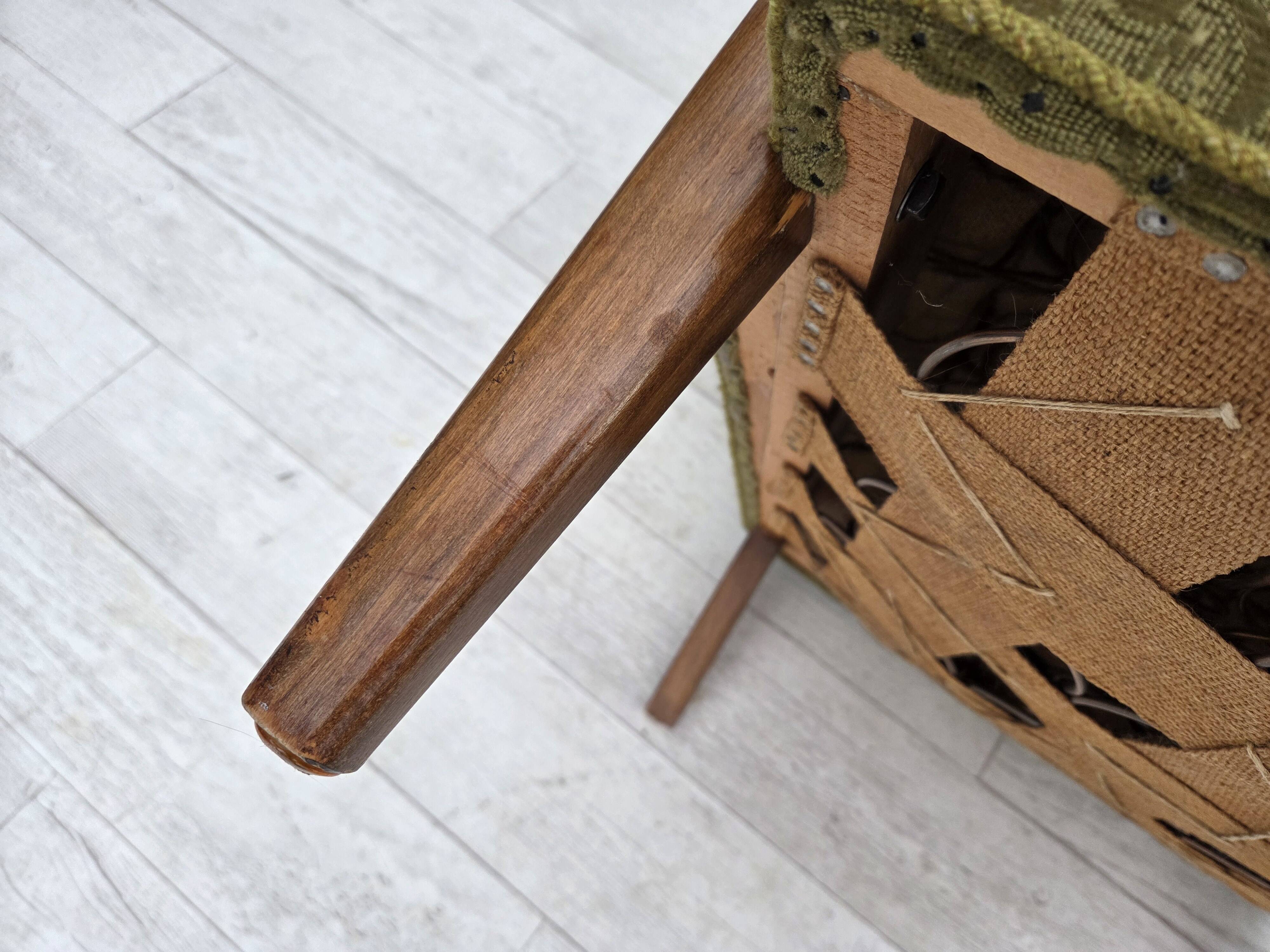 1960s, Danish 3-seater sofa, green furniture velour, ash wood legs.