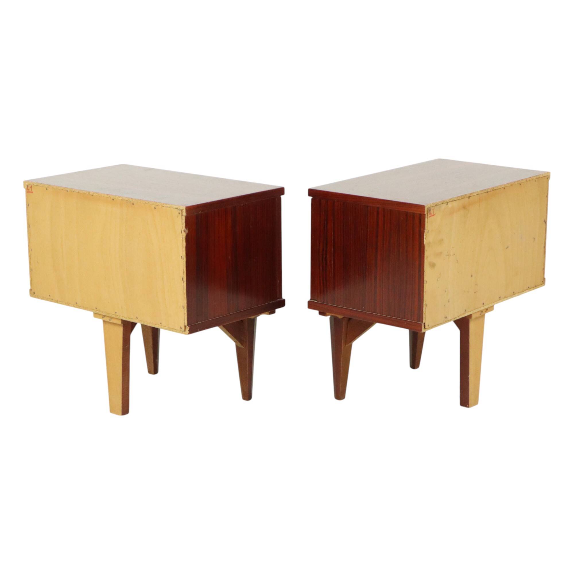 Pair of Vintage Bedside Tables Veneer Wooden Night Tables