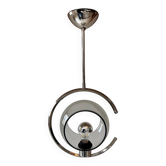 Lustre moderniste vintage, verre et métal chromé, France 1970