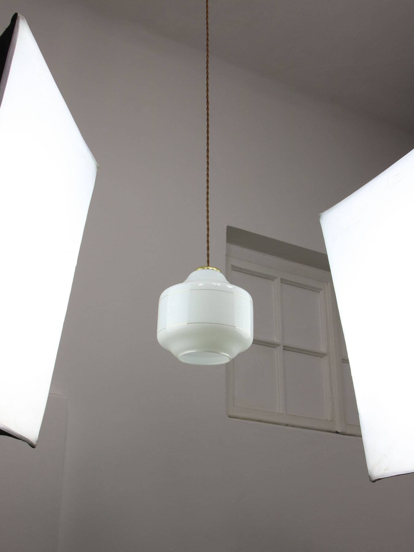 Mid-Century Italian Opaline and Brass Pendant Lamp