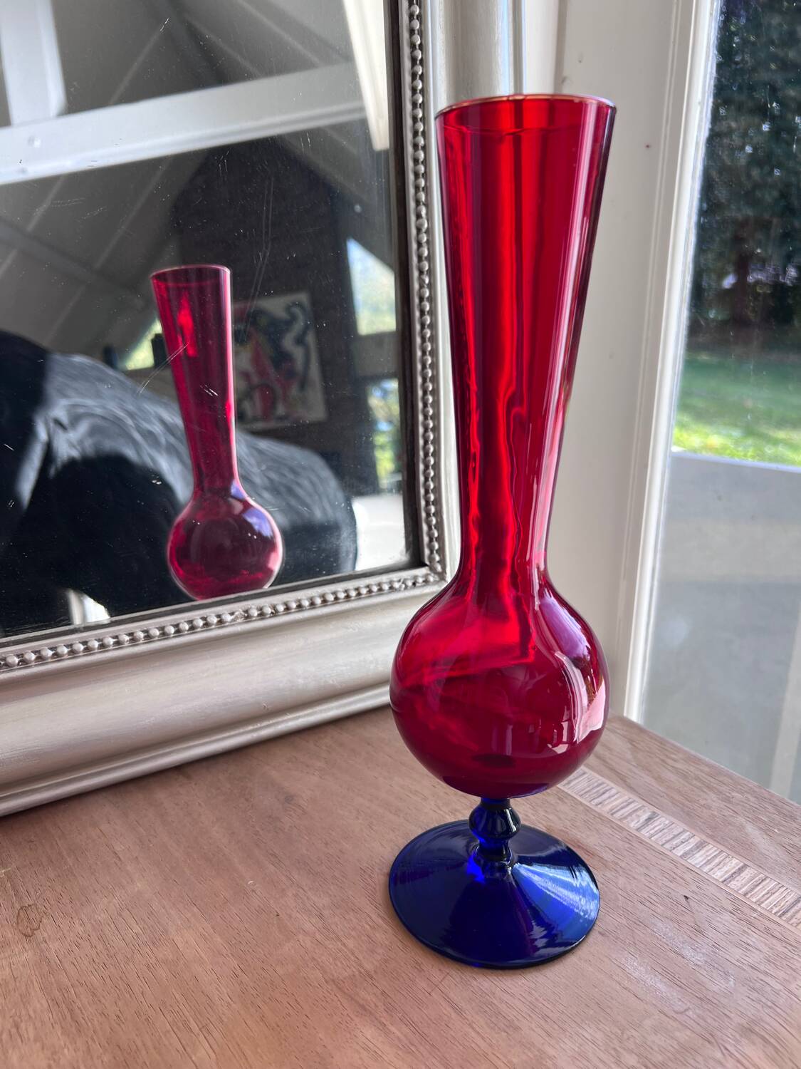 Red and blue blown glass soliflore vase - Murano style - 29 cm