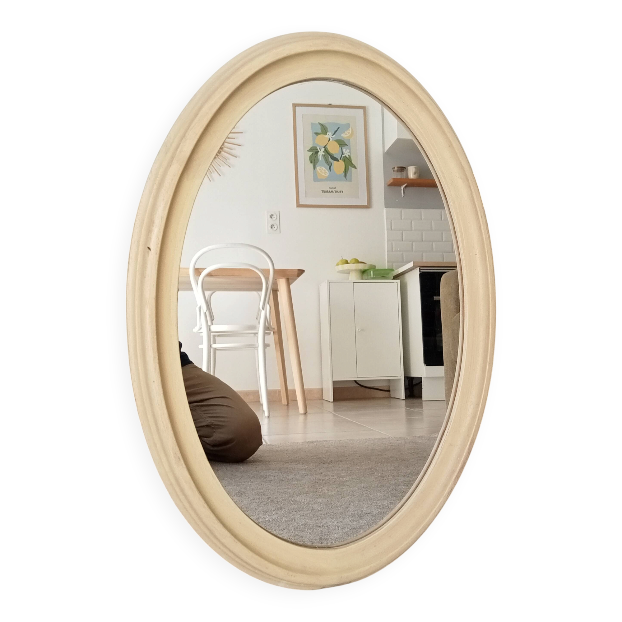 Miroir ovale vintage en bois patiné