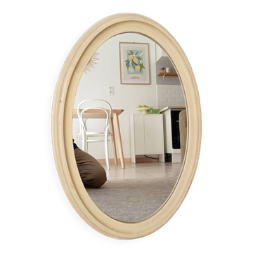 Miroir ovale vintage en bois patiné