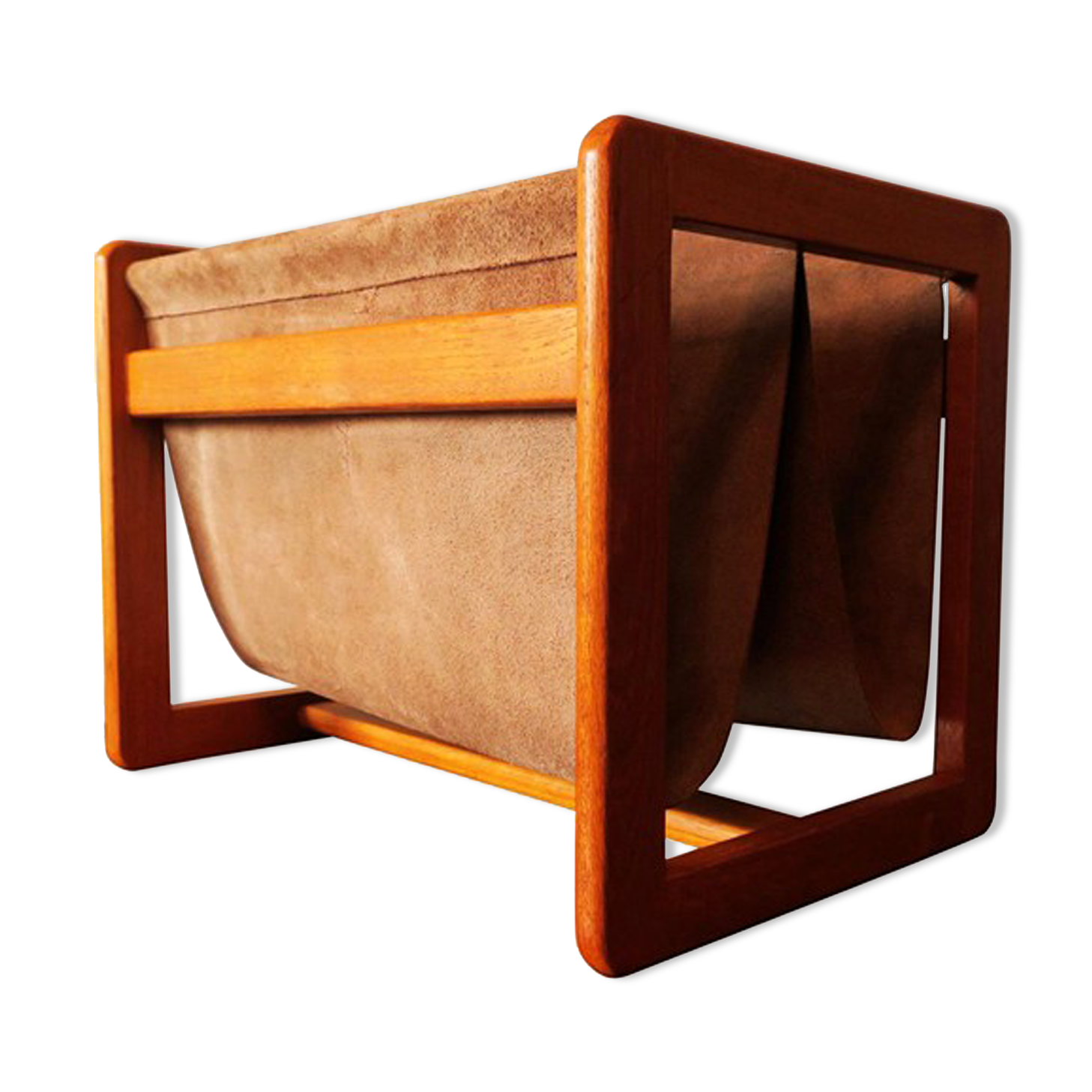 Aksel Kjersgaard teak and suede leather magazine rack 1960
