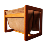 Aksel Kjersgaard teak and suede leather magazine rack 1960