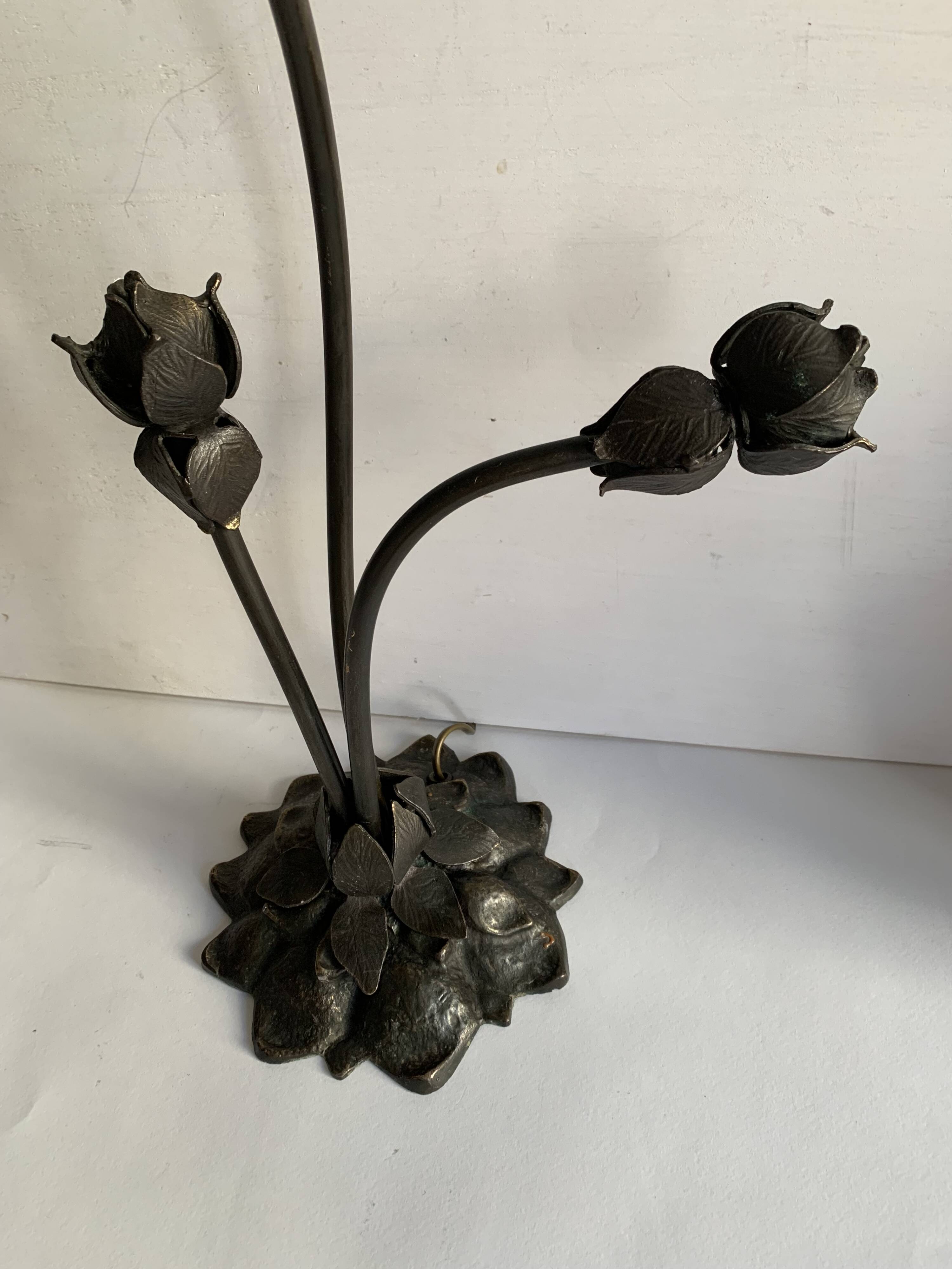 Large signed Art Nouveau style bronze sculpture lamp