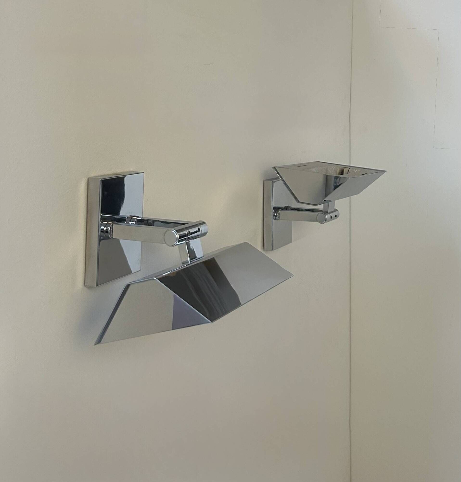 Pair of vintage adjustable wall lights, chrome-plated metal, France, 1970