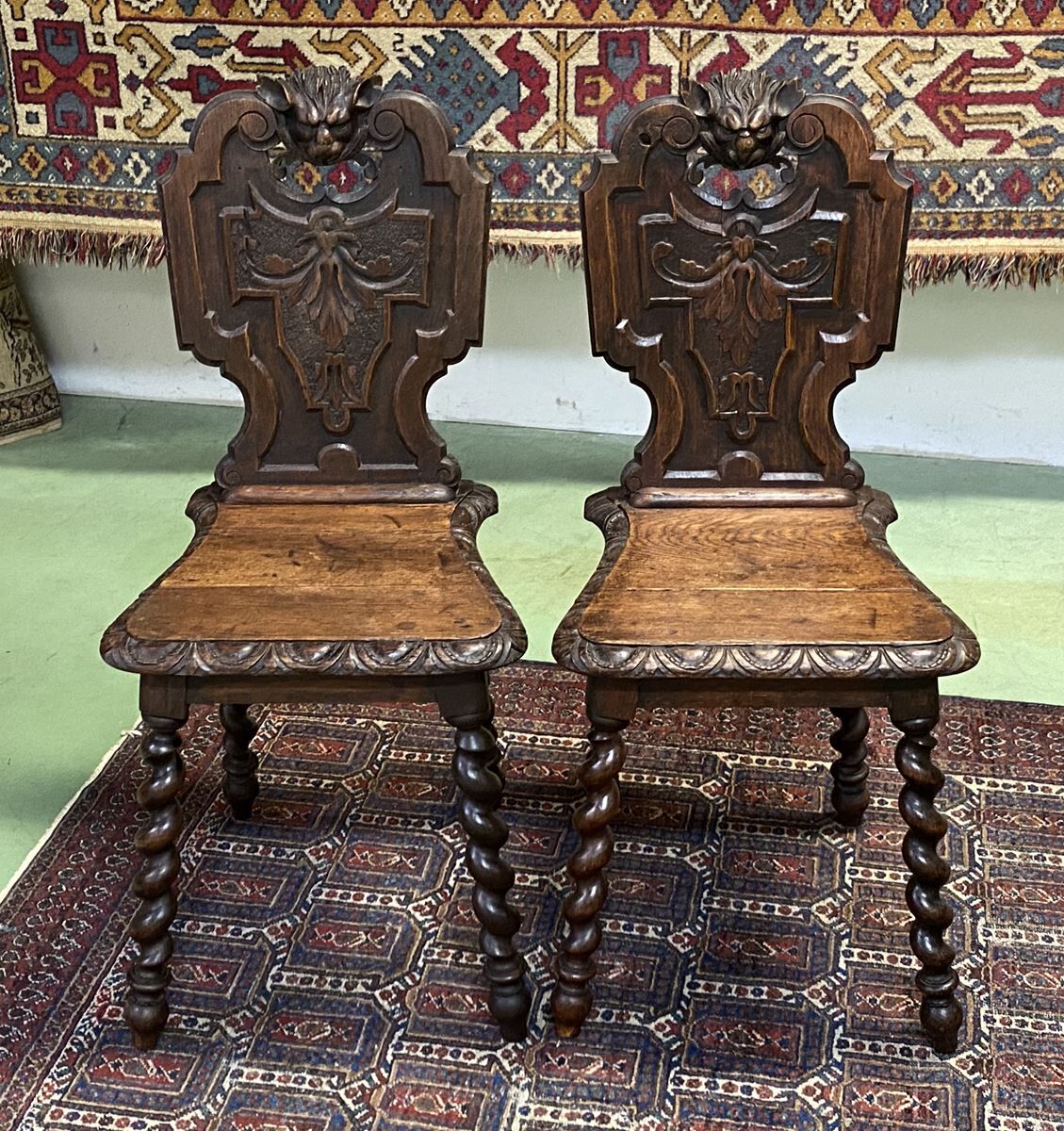 Pair of low 19th oak chairs