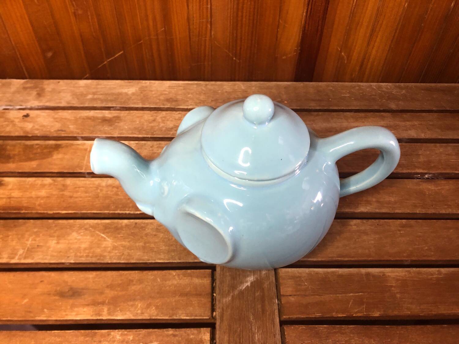 Old Teapot Elephant Shape Ceramic Sky Blue Vintage #A472b