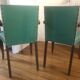 2 wooden and green skai club bridge armchairs