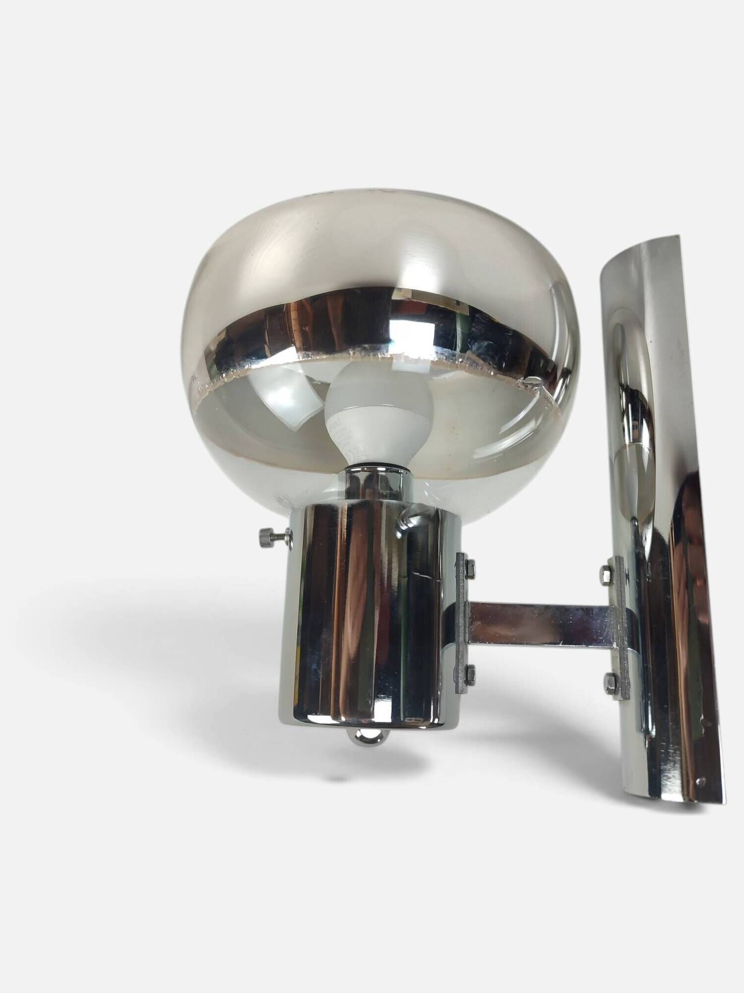 Space Age wall light in chrome with glass globe – 1970s